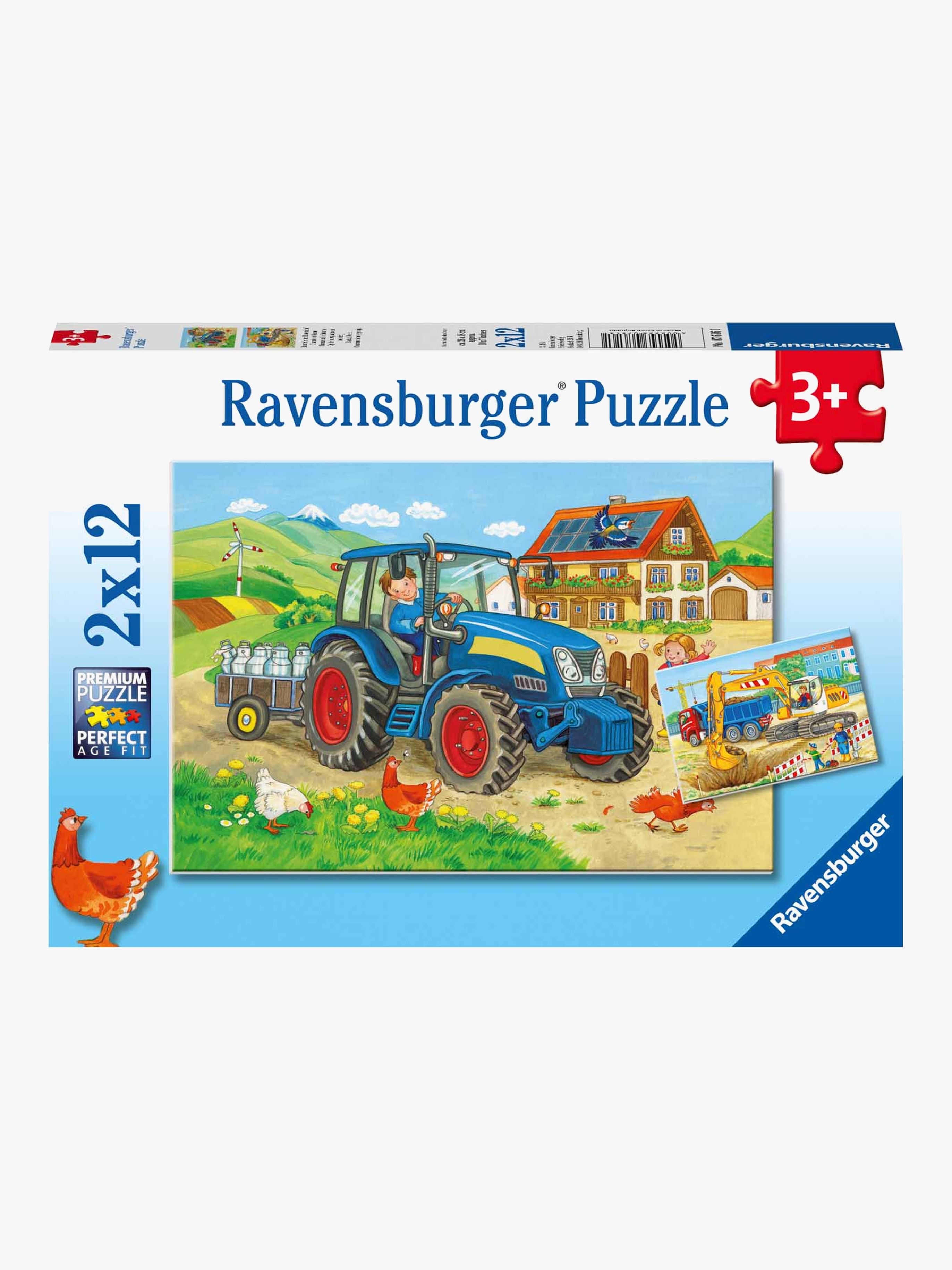Ravensburger Puslespill Traktor Og Gravemaskin, 2x12 Brikker - Barnepuslespill