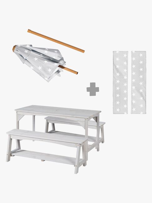 Roba Barn Piknikbord Set til 4 Deluxe med Parasoll & Sitteputer, Grå