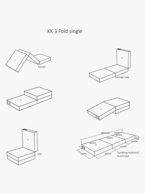 KlipKlap 3-Fold Enkelmadrass, Beige