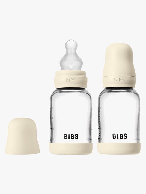 BIBS Slow Flow Glass Tåteflaske Silikon 2-Pakk 120 ml, Ivory
