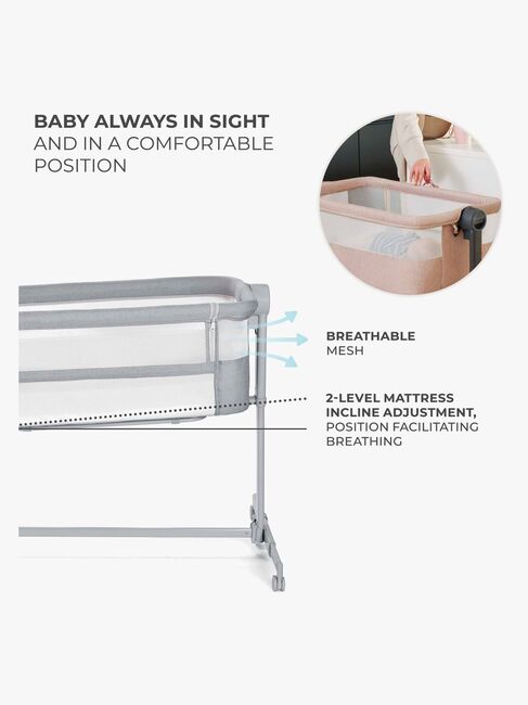 Kinderkraft Nestee Up 2 Bedside Crib, Full Light Grey