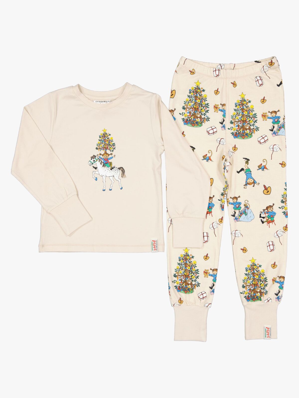 Geggamoja  Todelt Julepysjamas Pippi Langstrømpe, Beige