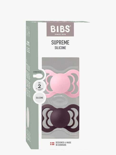 BIBS Supreme Smokk 2-Pakk Silikon Str. 2 Symmetrisk, Baby Pink/Plum