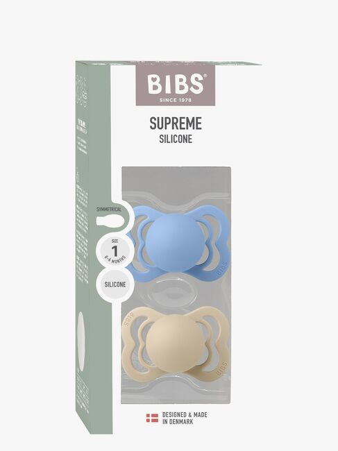 BIBS Supreme Smokk 2-Pakk Silikon Str. 1 Symmetrisk, Vanilla/Sky Blue