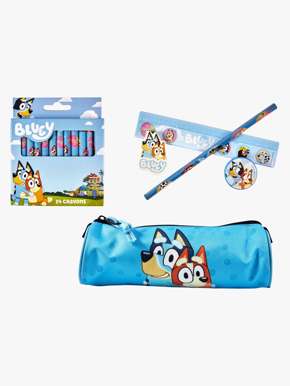 Bluey Skrivesett med Fargestifter & Pennal