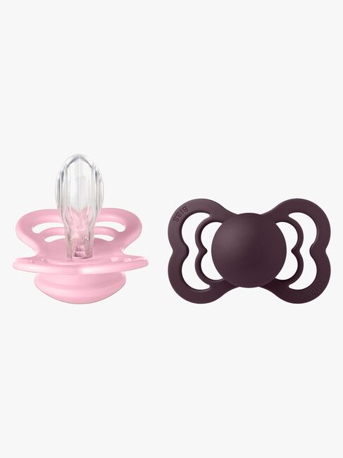 BIBS Supreme Smokk 2-Pakk Silikon Str. 2 Symmetrisk, Baby Pink/Plum