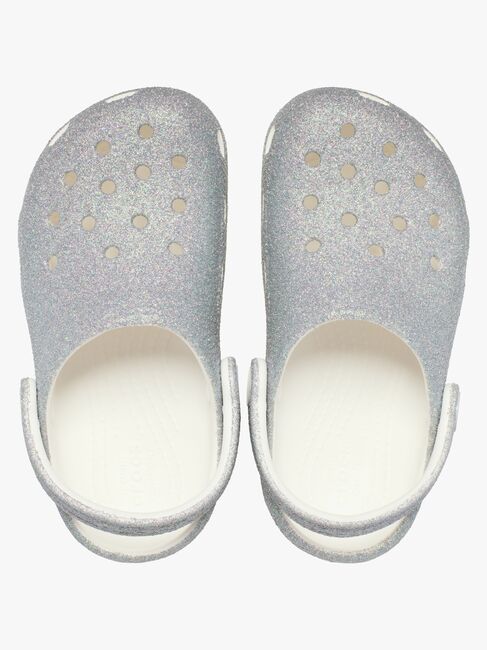 Crocs Classic Iridescent Glitter Kids Sandaler, Hvit