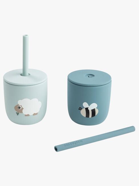 Done By Deer Tiny Farm Sugerørkopp Silikon 2-Pakk, Blue