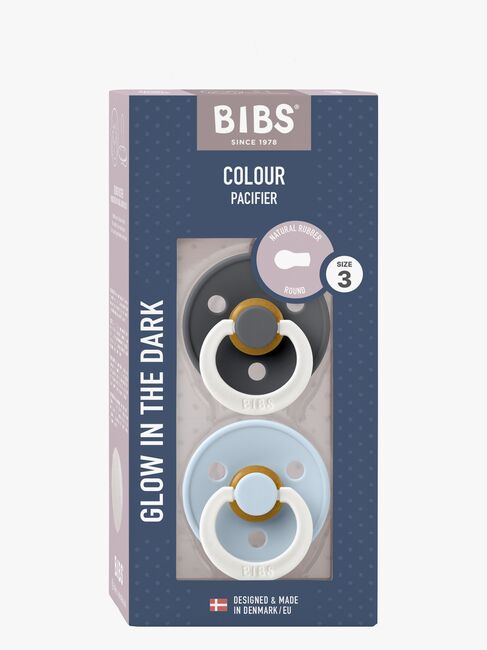 BIBS Colour Smokk 2-Pack Lateks Str 3 Rund, Iron GLOW/Baby Blue GLOW
