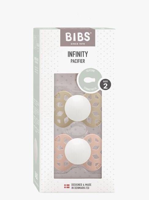 BIBS Infinity Smokker 2-Pack Silikon Str 2 Symmetrisk, Vanilla GLOW/Blush GLOW