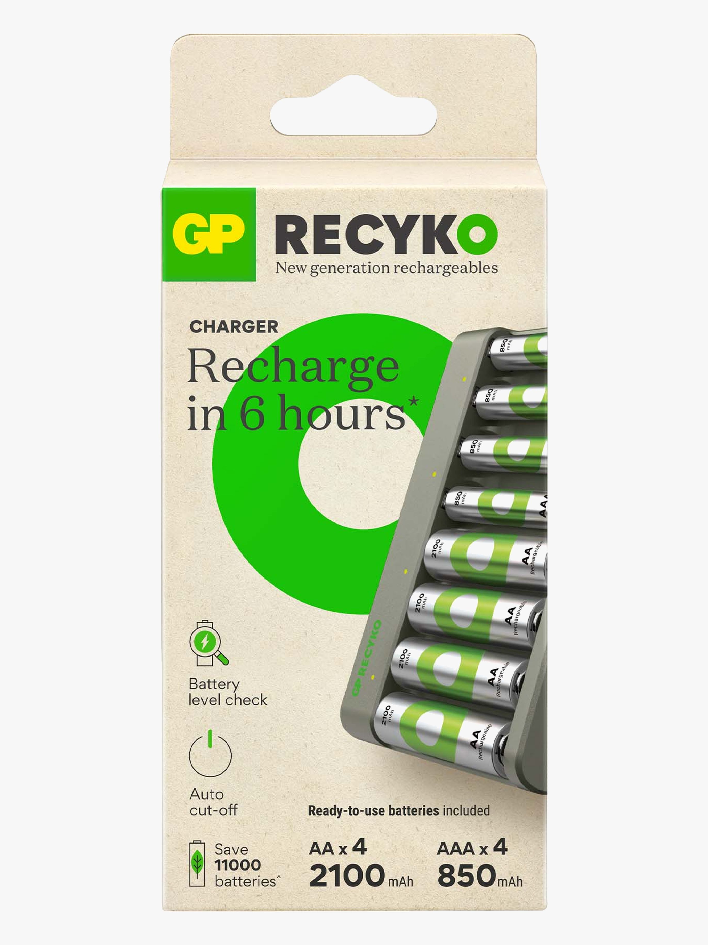 GP Batterier Recyko E811 8-Slot Charger, 4 AA + 4 AAA - Tilbehør