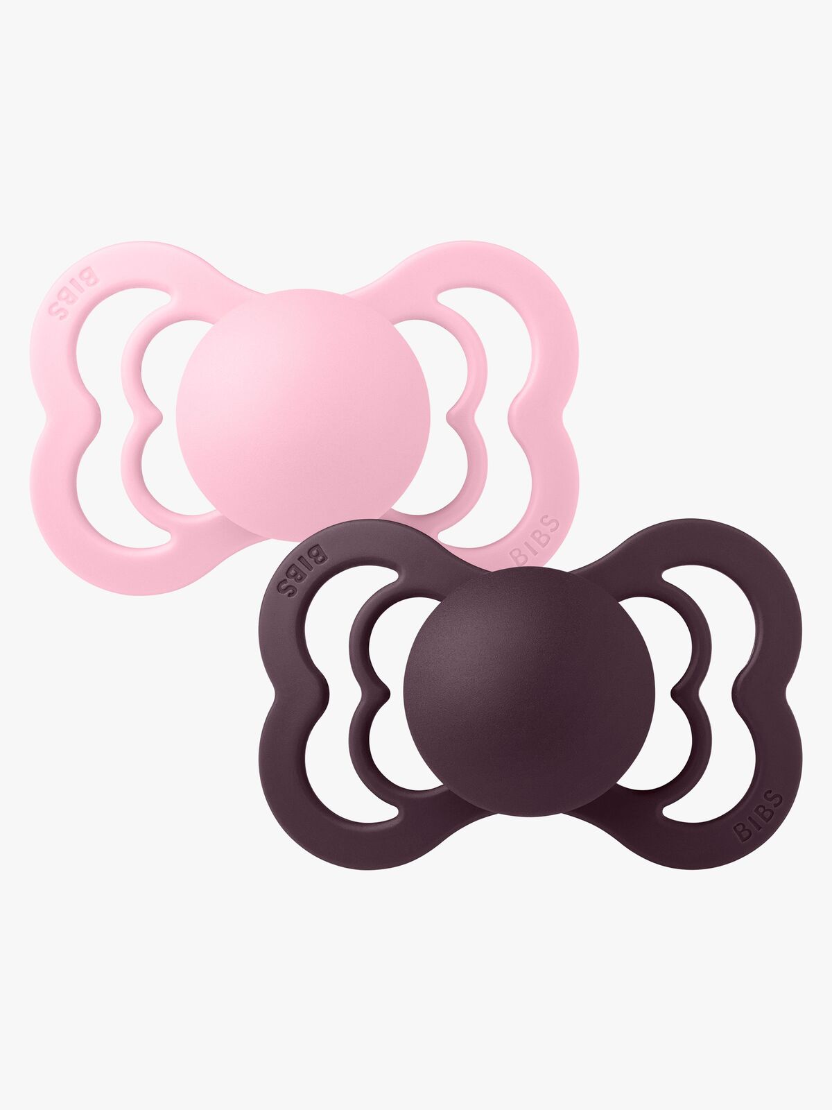 BIBS Supreme Smokk 2-Pakk Silikon Str. 2 Symmetrisk, Baby Pink/Plum