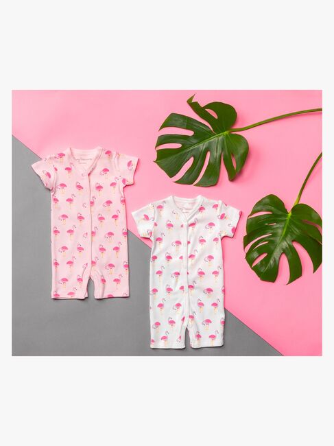 Tiny Treasure Summer Jumpsuit 2-Pack, Pink/Flamingo