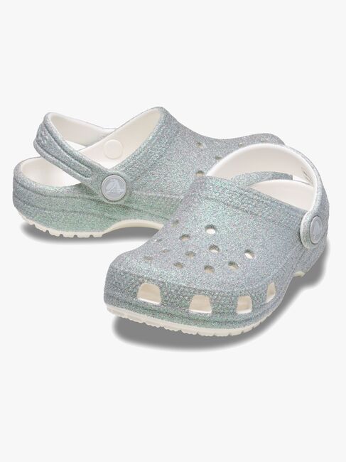 Crocs Classic Iridescent Glitter Kids Sandaler, Hvit