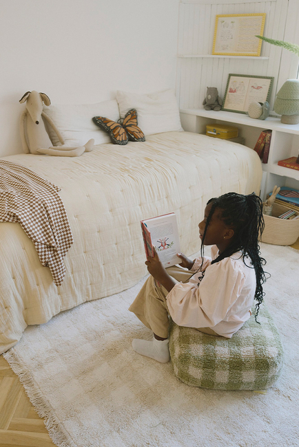 Lorena Canals Vaskbar Vichy Gulvteppe 150x180 cm, Ivory