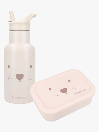 Kidzroom Stainless Steel Vannflaske & Silikon Matboks Beary Excited, Beige