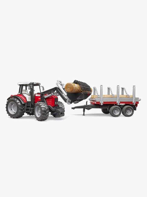 Bruder Massey Ferguson 7480 Traktor Med frontlaster Og Tømmertrailer