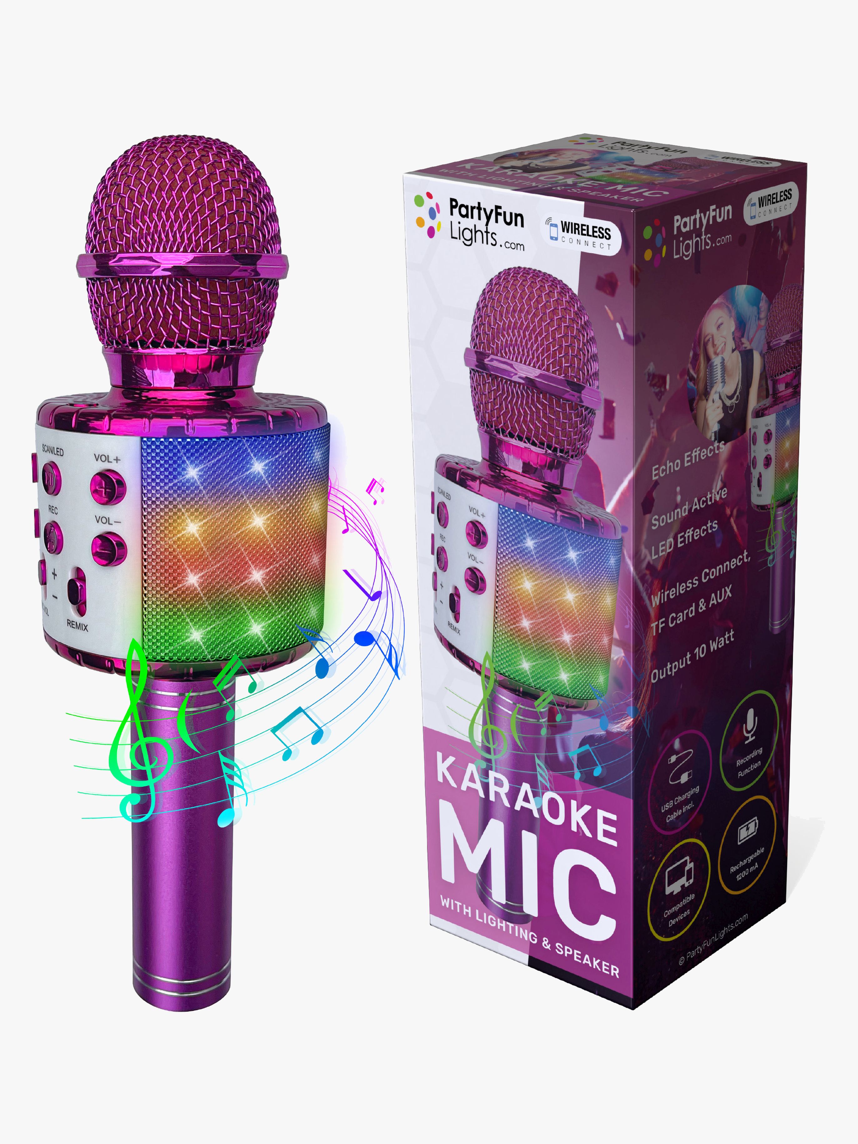 PartyFunLights Karaokemikrofon Bluetooth, Rosa - Mikrofoner