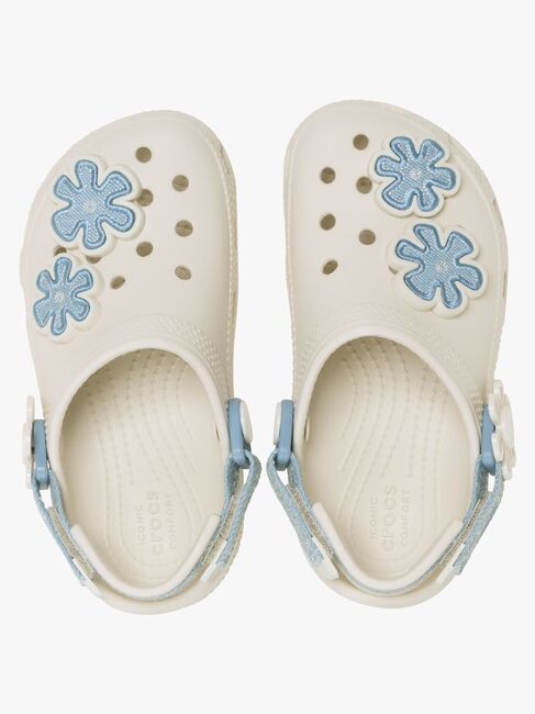 Crocs Classic Denim Flower Kids Tøfler, Summit White