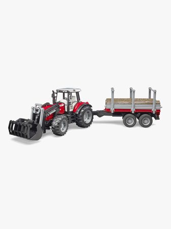 Bruder Massey Ferguson 7480 Traktor Med frontlaster Og Tømmertrailer