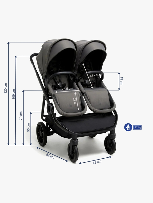 Beemoo Pro Twin 2 Søskenvogn, Mocha Grey