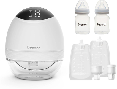 Beemoo CARE Wearable LED Elektrisk Brystpumpe Singel inkl. Melkeposer 30-pack & Flasker 2-pack
