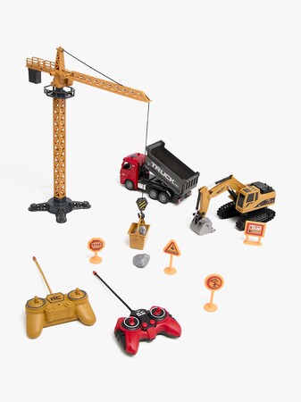 Alex's Garage Lekesett med Radiostyrt Gravemaskin, Lastebil og Manuell Løftekran 42 cm