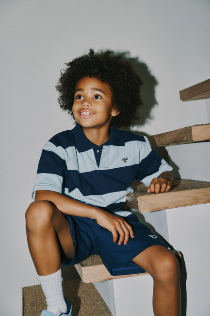 Hummel JR Loose Striped Pikéskjorte, Dress Blue