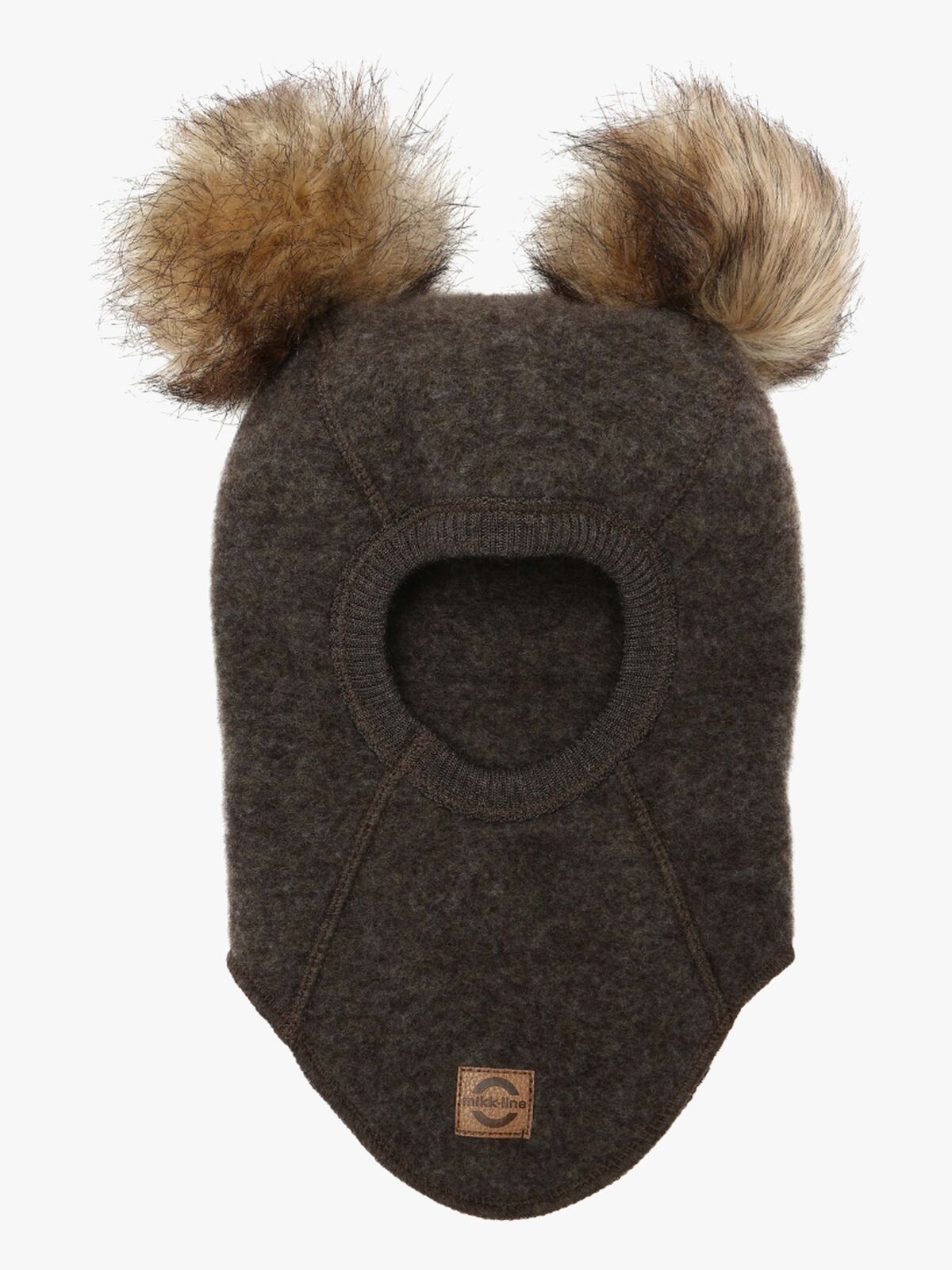 Mikk-Line Balaklava Merinoull med Dusker, Dark Brown Melange