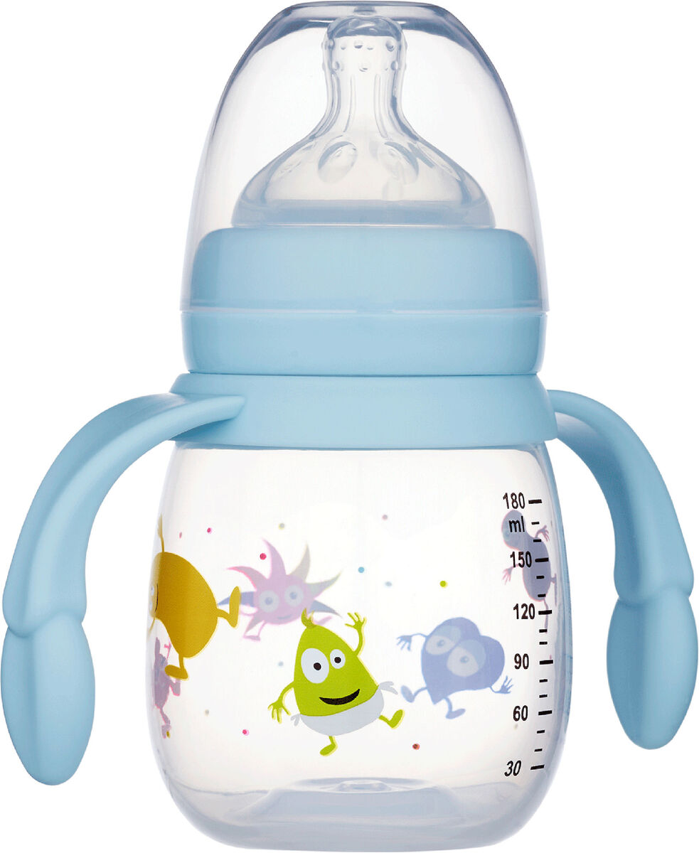 2B Baby Tåteflaske Med Håndtak Babblarna 180 ml, Blå