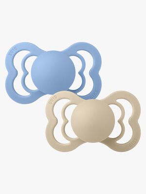 BIBS Supreme Smokk 2-Pakk Silikon Str. 2 Symmetrisk, Vanilla/Sky Blue