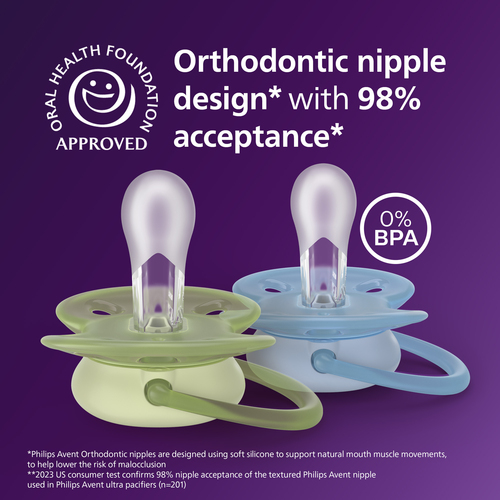 Philips Avent Ultra Soft-smokk 0-6 m, 2-pakning, gul/oransje