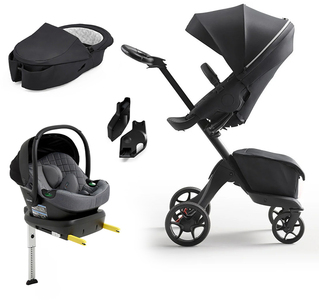 Stokke Xplory X Duovogn inkl. Beemoo Route Babybilstol & Base, Rich Black/Mineral Grey