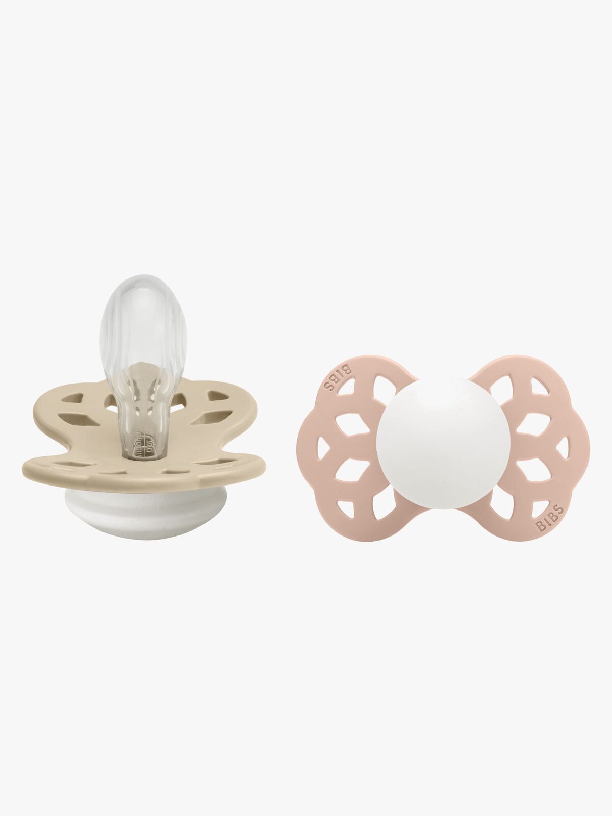 BIBS Infinity Smokker 2-Pack Silikon Str 2 Symmetrisk, Vanilla GLOW/Blush GLOW
