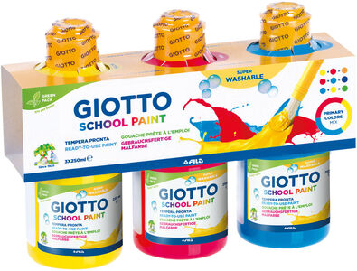Giotto Washable Paint Farger 250 ml, Gul/Blå/Rød