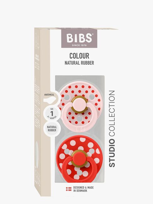 BIBS Studio Colour Polka Smokk 2-Pakk Latex Str 1 Anatomisk, Blossom/Candy Apple