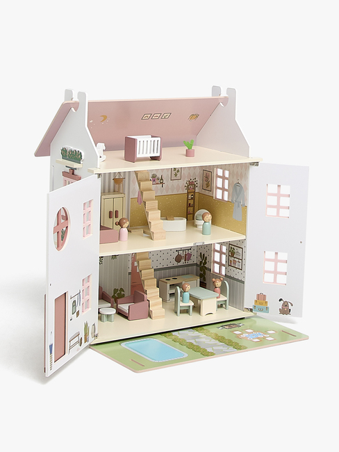 Alice & Fox Dukkehus med Møbel & 4 Dukker, Rosa