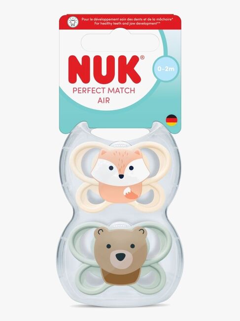 NUK Perfect Match Air Smokk 2-Pakk Str 0, Fox/Bear