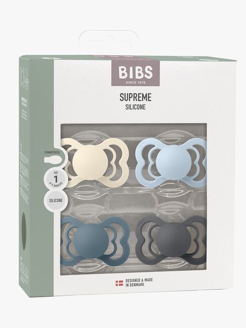 BIBS Supreme Smokk 4-Pakk Silikon Str. 1, Ivory/Baby Blue/Petrol/Iron