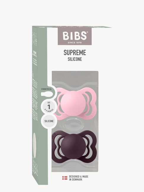 BIBS Supreme Smokk 2-Pakk Silikon Str. 1 Symmetrisk, Baby Pink/Plum
