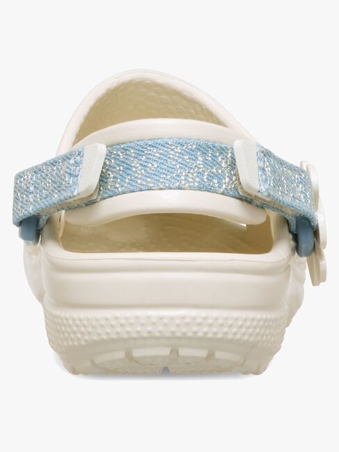 Crocs Classic Denim Flower Kids Tøfler, Summit White