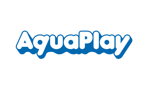 Logo med 'AquaPlay' i blå tekst.
