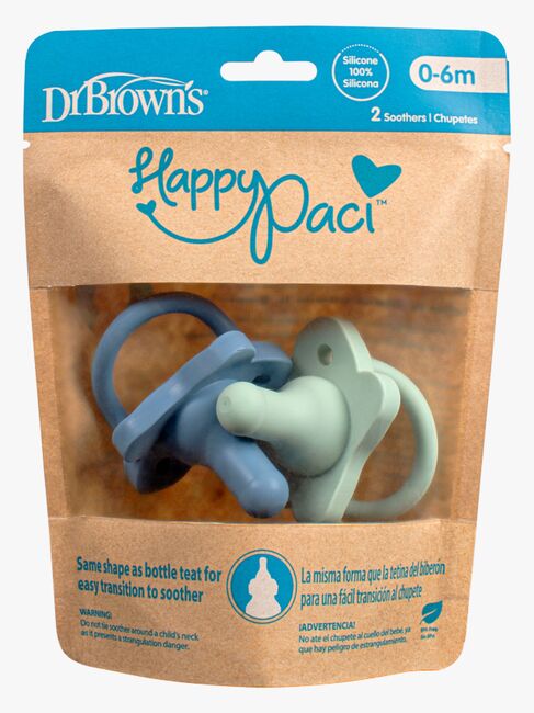 Dr. Brown's HappyPaci Smokk 0-6m 2-pack Silikon, Blå/Grønn