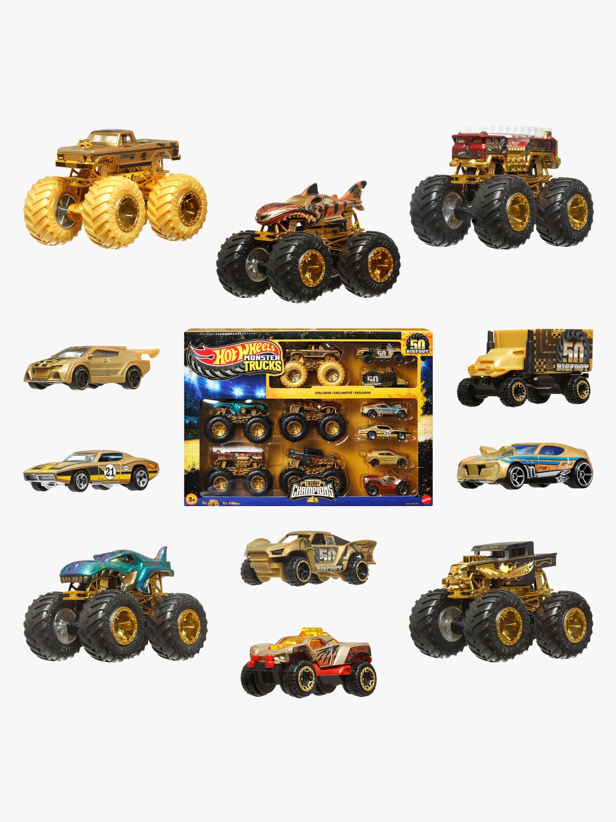 Hot Wheels Monster Trucks Bigfoot Trophy Champions Multipakke
