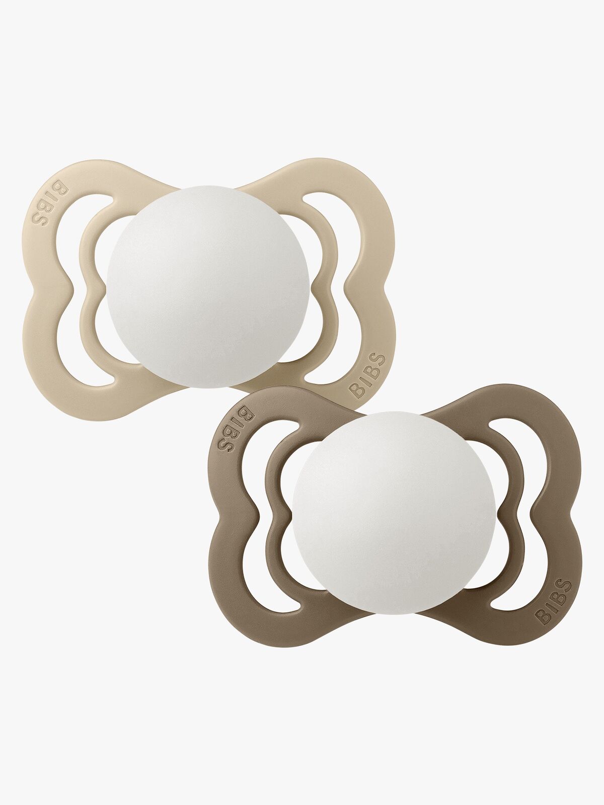 BIBS Supreme Smokk 2-Pakk Silikon Str. 1 Symmetrisk, Vanilla Glow/Dark Oak Glow