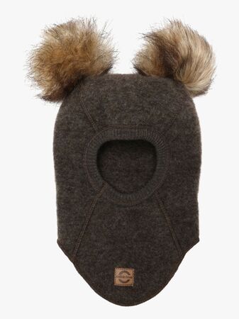 Mikk-Line Balaklava Merinoull med Dusker, Dark Brown Melange