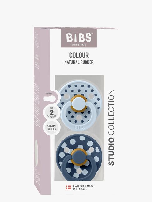 BIBS Studio Colour Polka Smokk 2-Pakk Latex Str 2, Baby Blue/Steel Blue