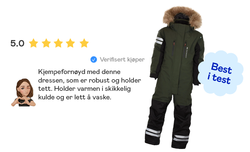 Grønn vinterdress med pelskrage og fem stjerner.