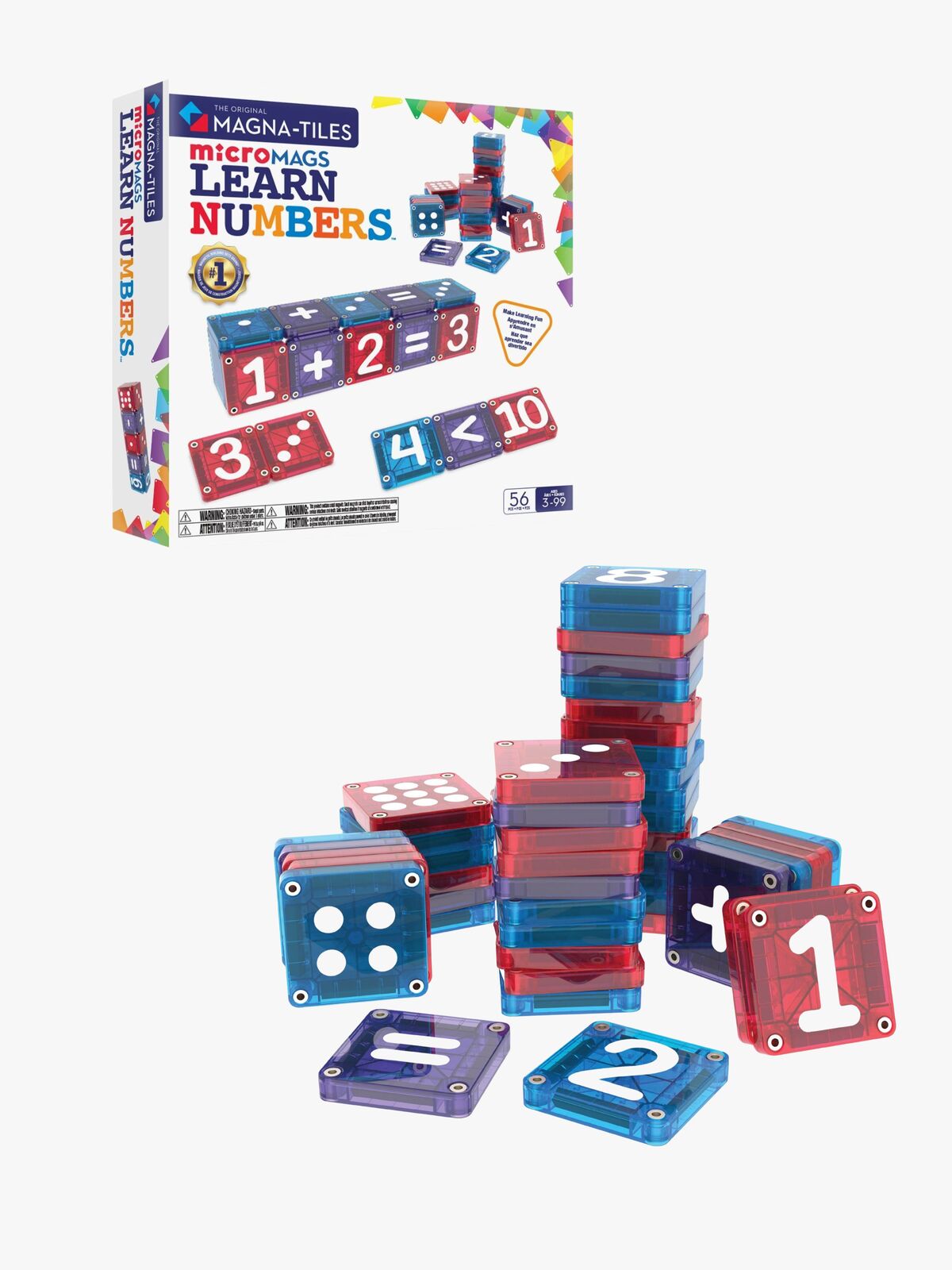 MAGNA-TILES MicroMAGS Lær Deg Tall Byggesett 56 Deler