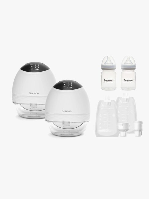 Beemoo CARE Wearable LED Elektrisk Brystpumpe Dobbel inkl. Melkeposer 30-pack & Flasker 2-pack